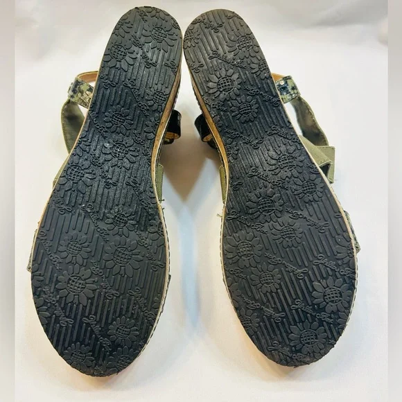 Yellow Box Olive and Snake Skin Wedge Sandals - Picture 6 of 7